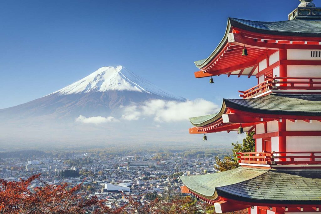 Mount Fuji Japan snow capped mountain iconic volcano Japan tour scenic landscape Fuji travel Japan